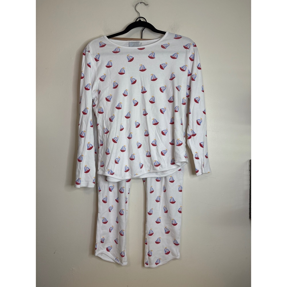 Little English Kids‎ White Sailboat Print Cotton Pajama Set Size L Nautical PJs
